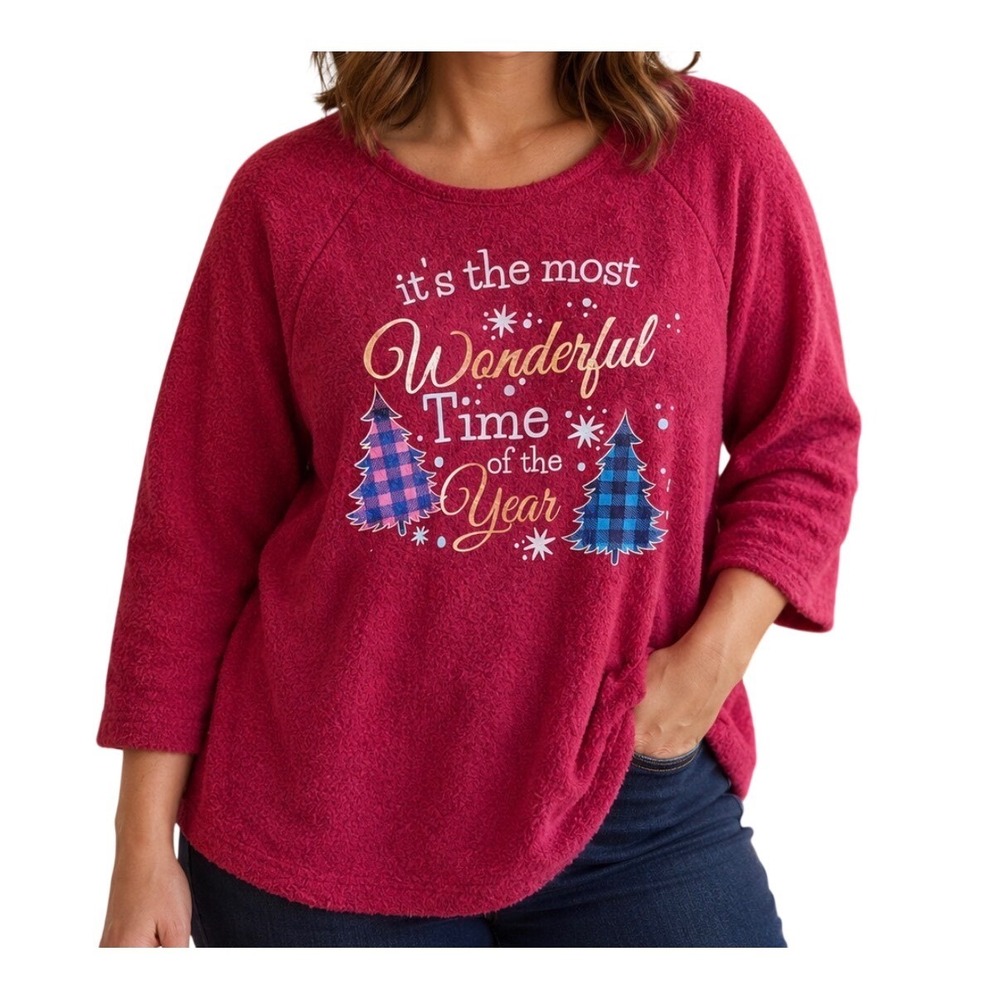 Christmas themed Womens Large Red Sweater Holiday Graphic Above & Beyond‎